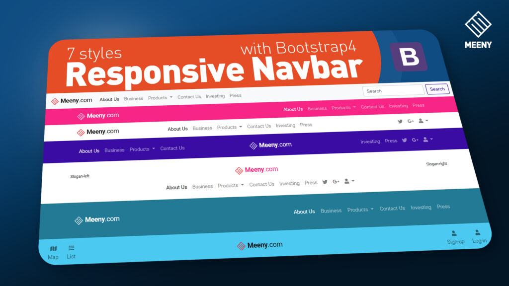 7 styles Responsive Navbar with Bootstrap 4, HTML5 & CSS3